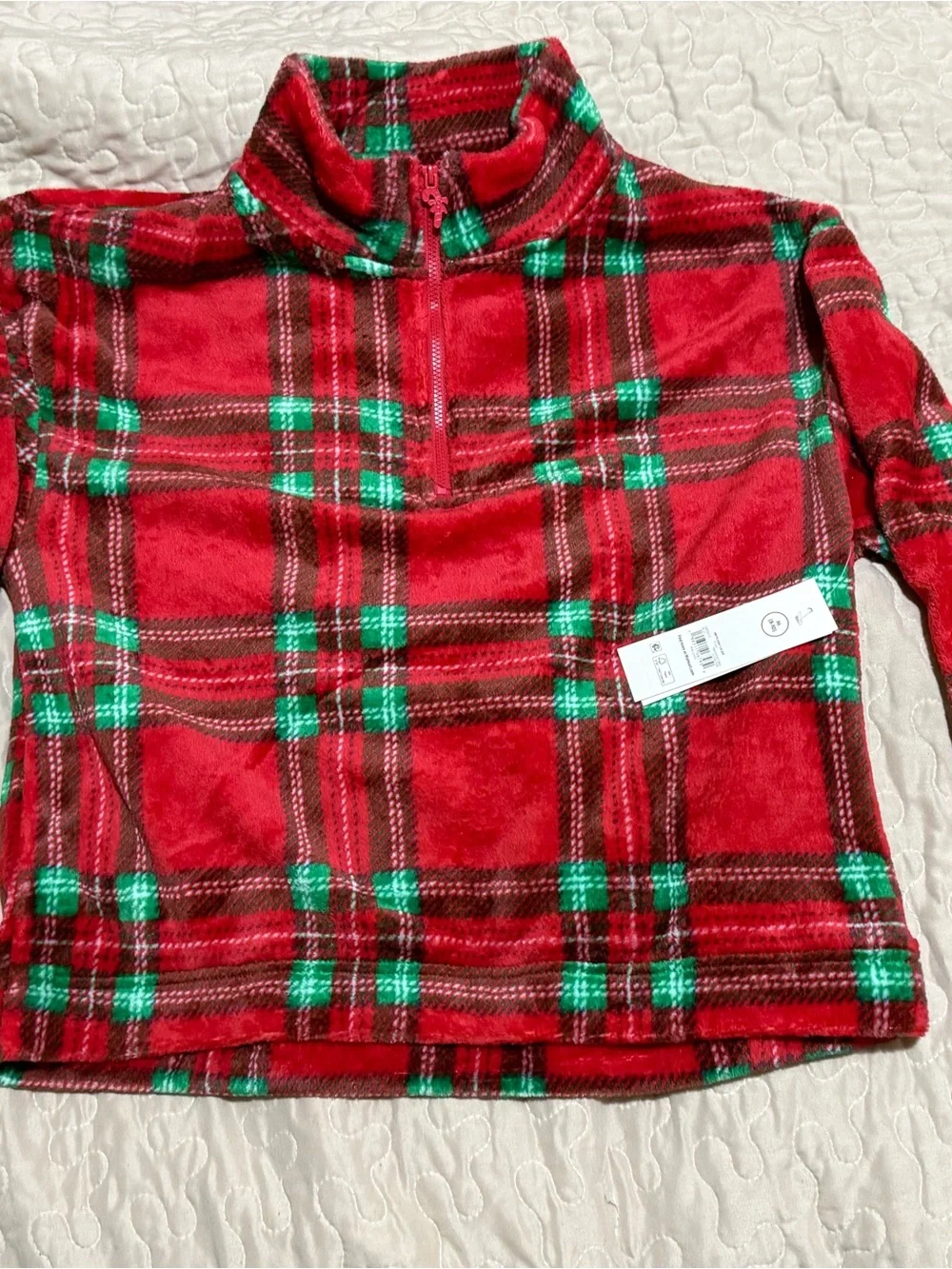 No Boundaries Red Plaid Half-Zip Fleece Pullover